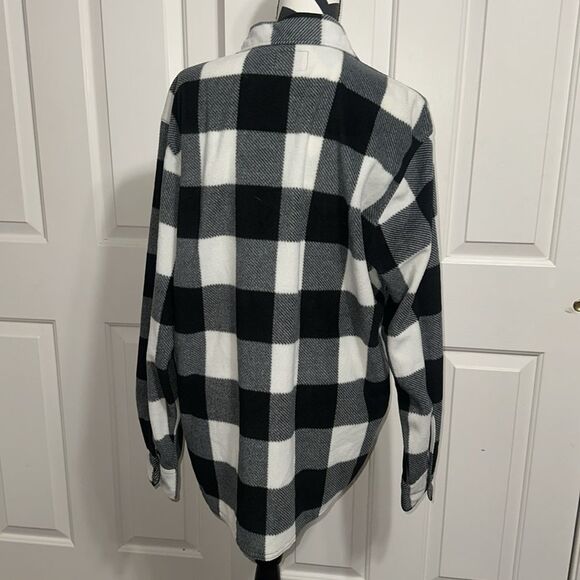 WRANGLER AUTHENTICS Black & White Plaid Fleece Flannel Button Down - Picture 3 of 4